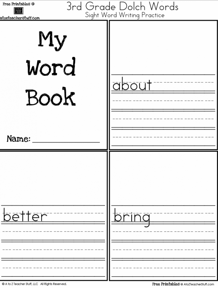My Word Book Third Grade Dolch Sight Words Writing Practice