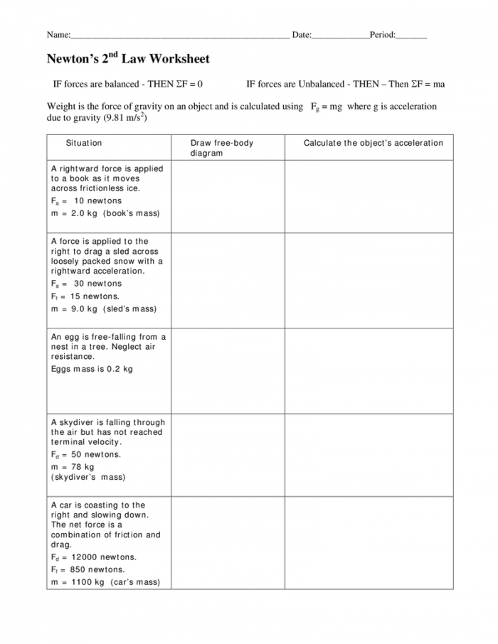 Newton’s Second Law Worksheets | 99Worksheets