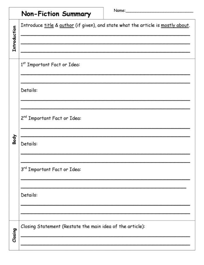 Nonfiction Text Summary Template Worksheets | 99Worksheets