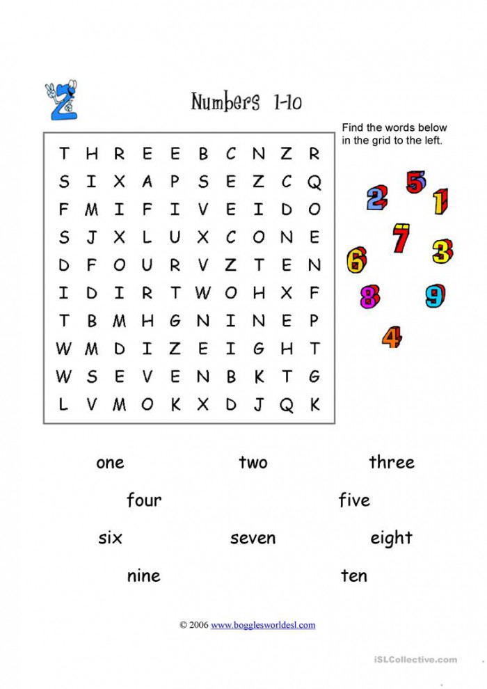 Word Search Numbers Worksheets