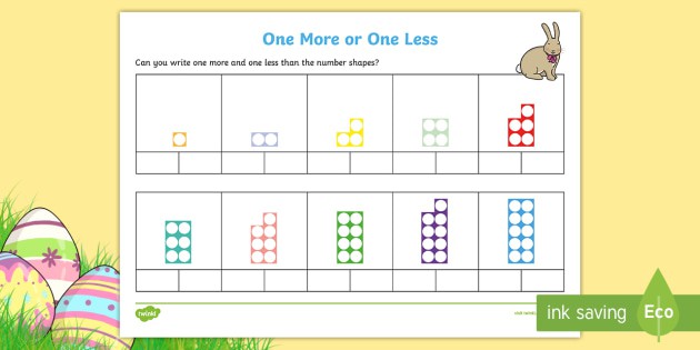 One More One Less Easter Themed Number Shapes Worksheet