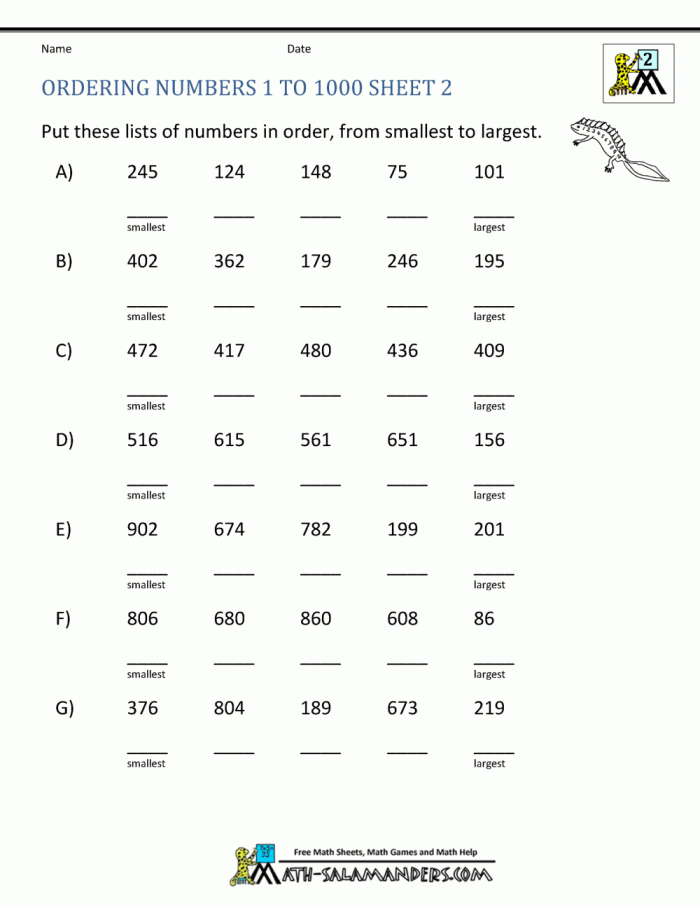 Ordering Numbers Worksheets Up To