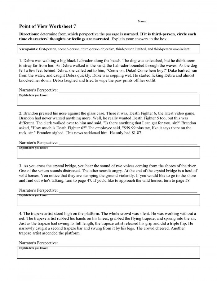 Point Of View Worksheets | 99Worksheets