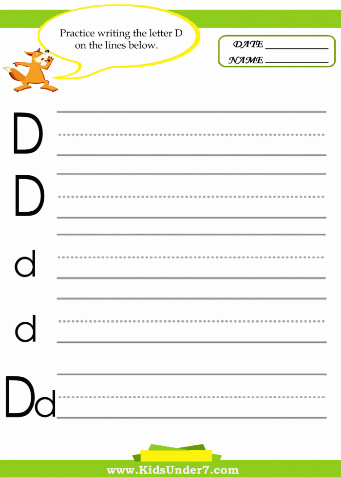 Kids Under  Letter D Practice Writing Worksheet