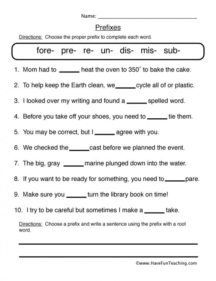 Prefix Fill In The Blank Worksheet  Have Fun Teaching