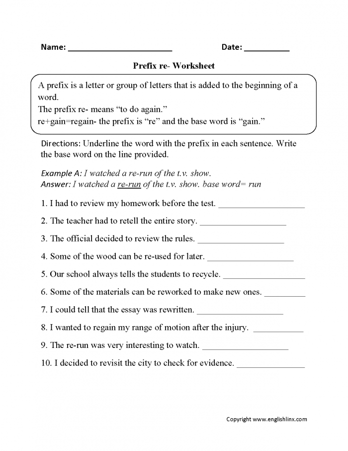 Prefixes In Sentences Worksheet