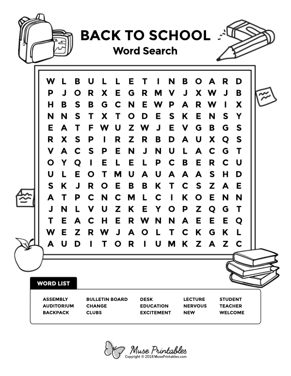 Printable Back To School Word Search