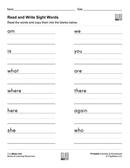 Read And Write Sight Words Practice Worksheet Set   Childrens