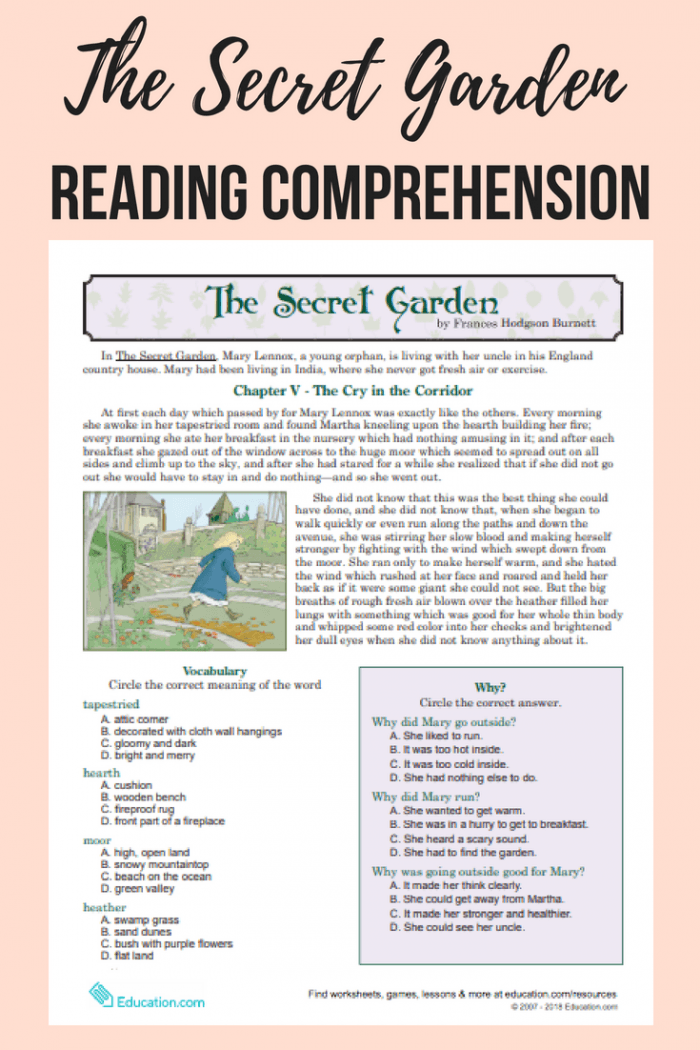 The Secret Garden: Reading Comprehension Worksheets | 99Worksheets