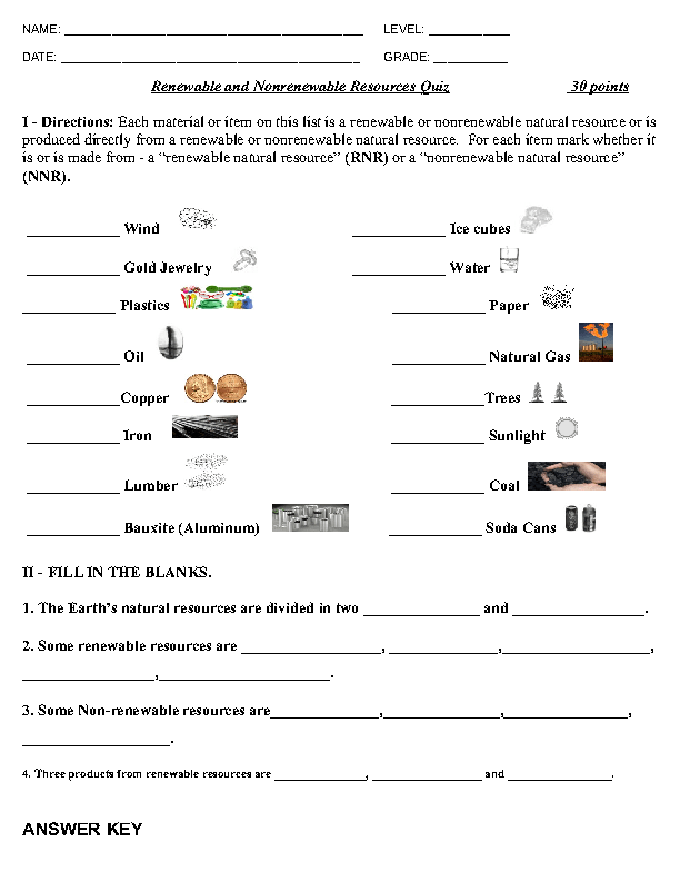 Renewable Resources And Nonrenewable Resources Worksheets | 99Worksheets