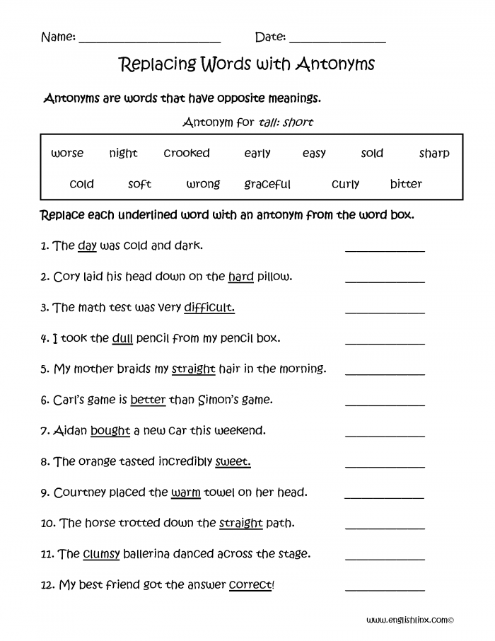 Replacing Words With Antonyms Worksheets With Images