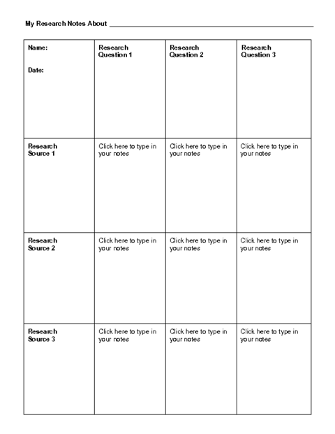 Research Notes Chart Template