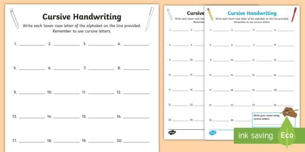 Cursive Handwriting Assessment Worksheet  Worksheet
