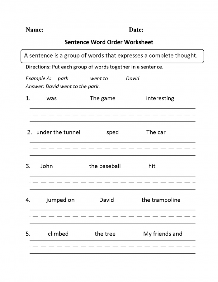 Sentence Structure Worksheets For 7th Grade