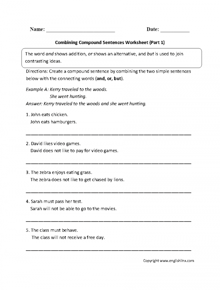 Sentence Combining Practice Worksheets | 99Worksheets