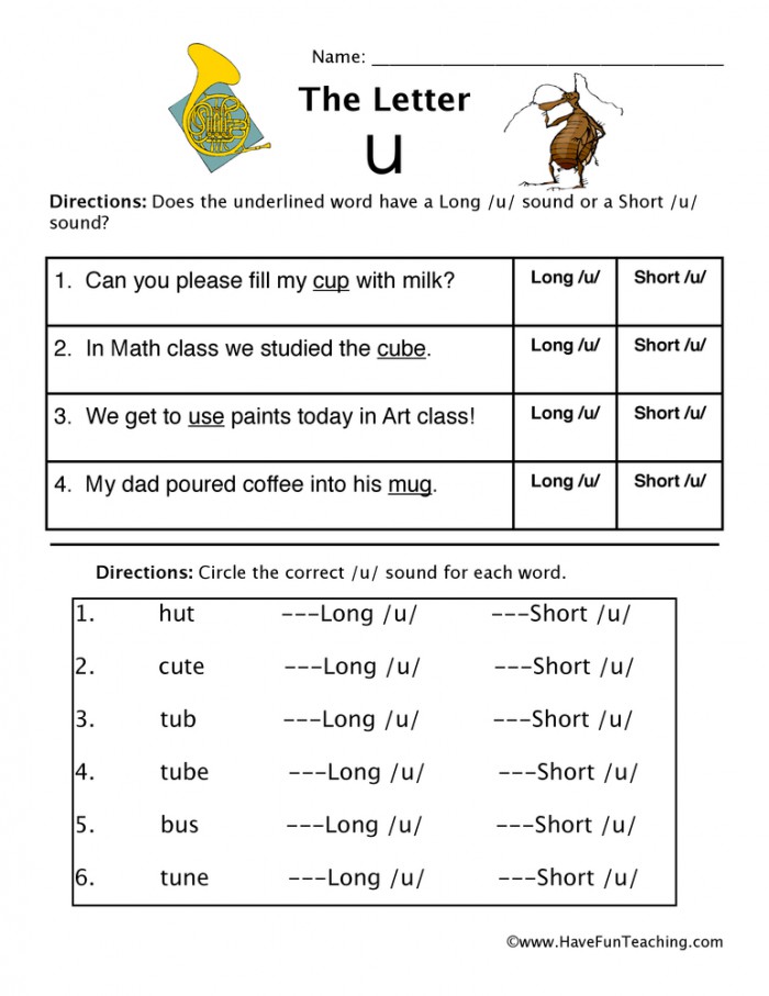 Short And Long Vowel U Worksheet  Have Fun Teaching