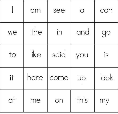 Sight Word Games Bingo