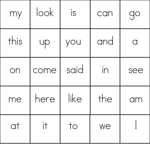 Sight Word Games Bingo