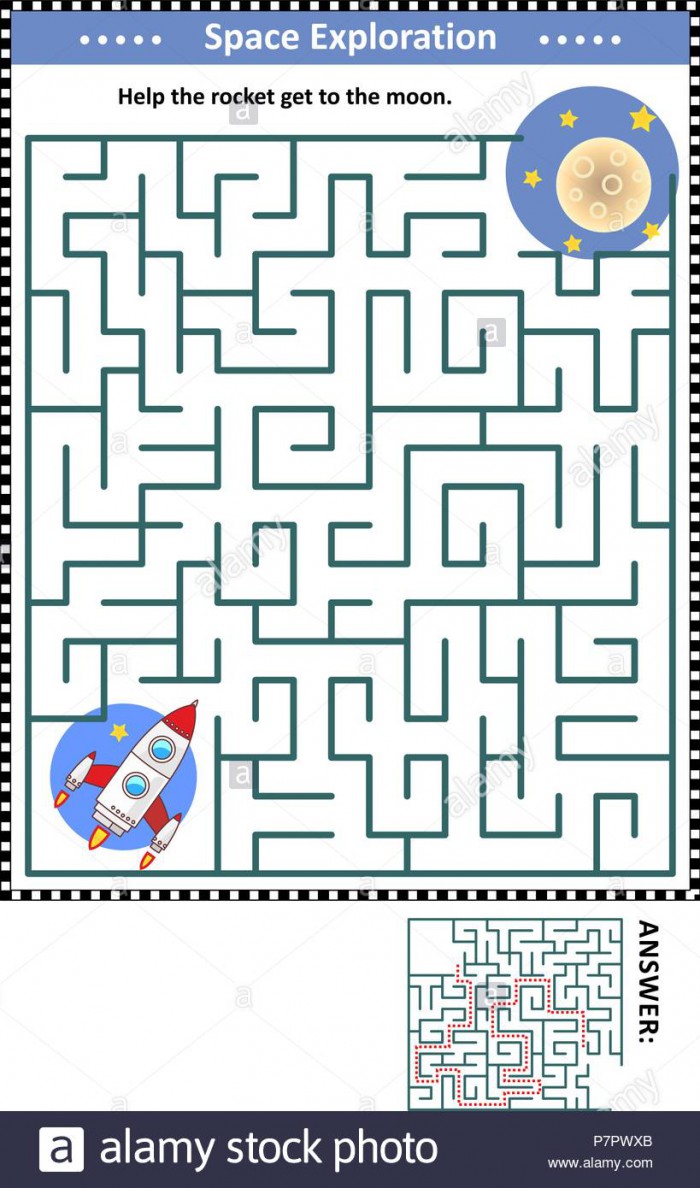 Space Exploration Themed Maze Game For Children With Rocket Or