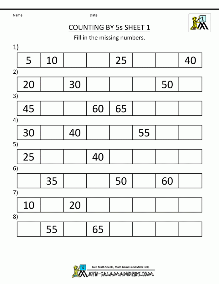 St Grade Math Worksheets Counting By S S And S