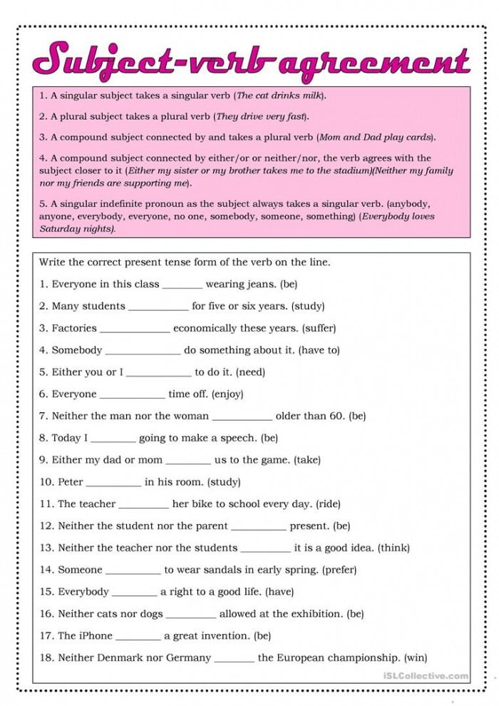 Subject Verb Agreement Worksheets Free Download 99Worksheets