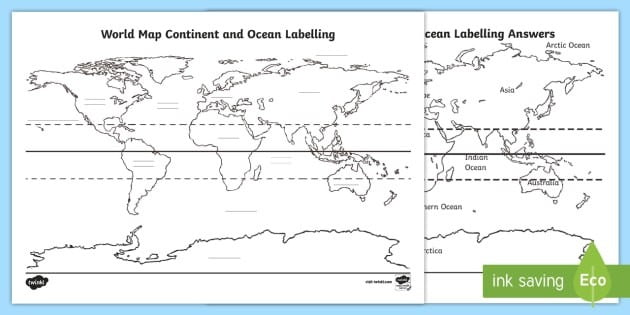 World Map Continent And Ocean Labeling Worksheet