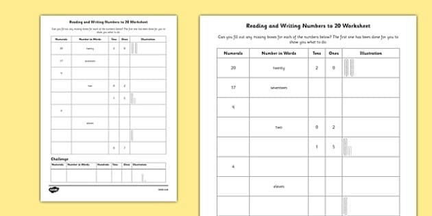 Reading And Writing Numbers To  Worksheet