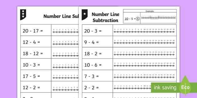 Subtraction From  Number Line Worksheet