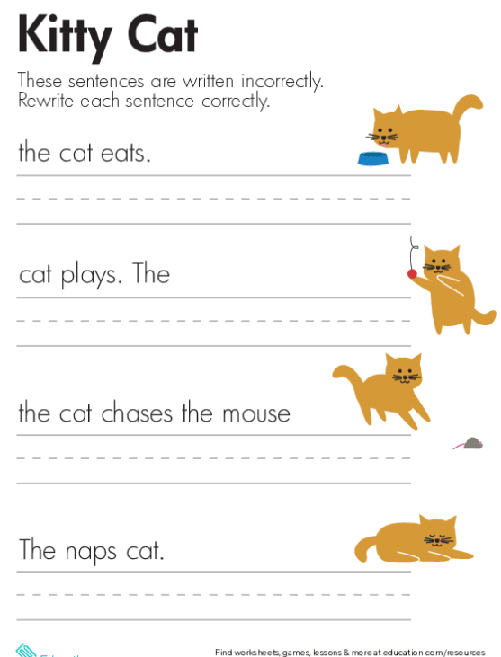 Fix The Sentences Kitty Cat Worksheets 99Worksheets