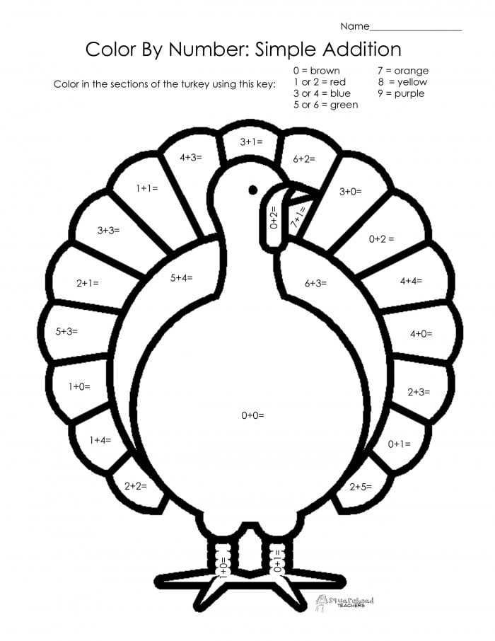 Thanksgiving Color By Number Simple Addition