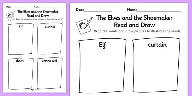 The Elves And The Shoemaker Read And Draw Worksheet