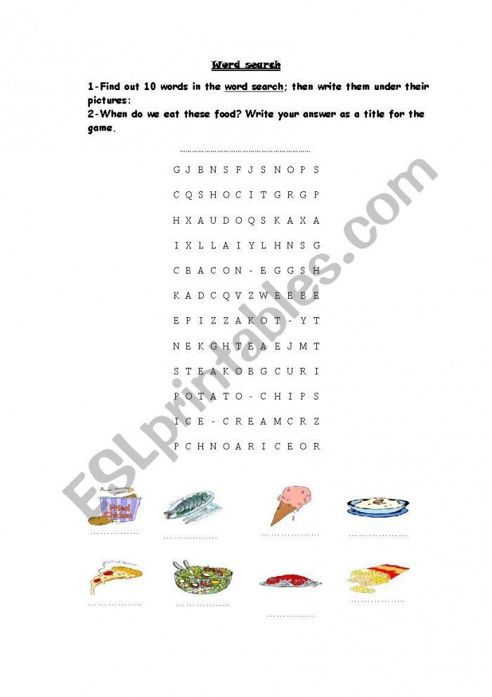Time For Lunch Wordsearch Game