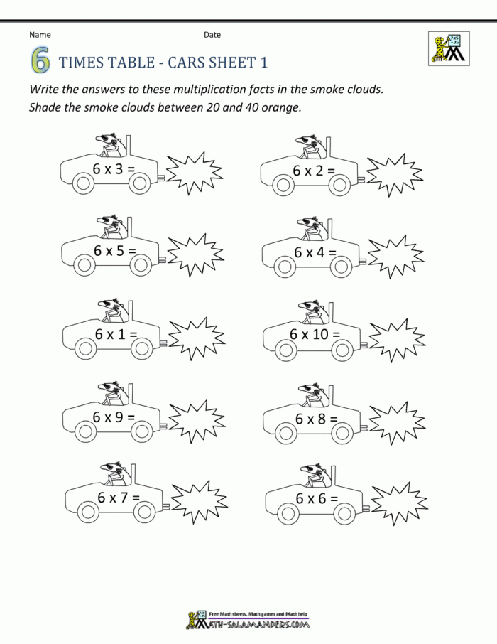 Times Tables: 6s Worksheets | 99Worksheets