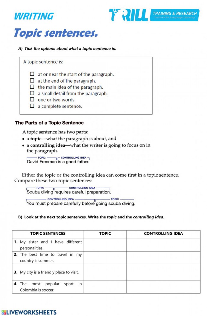 Topic Sentence For 2nd Grade