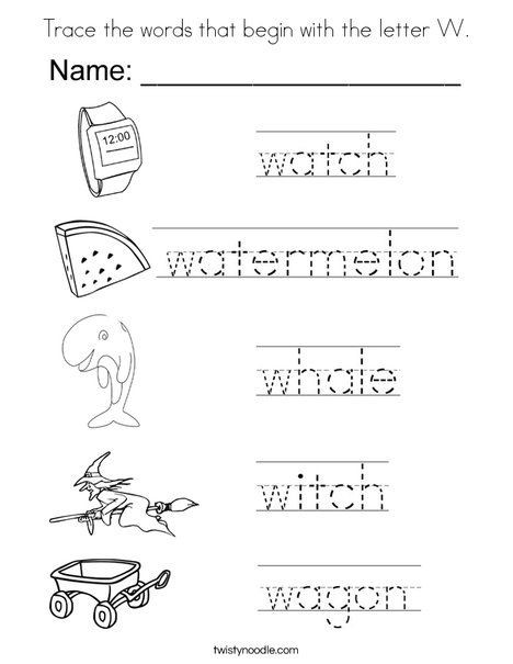 Trace The Words That Begin With The Letter W Coloring Page