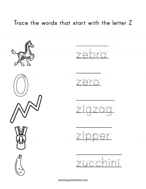 Trace Words That Begin With The Letter Z