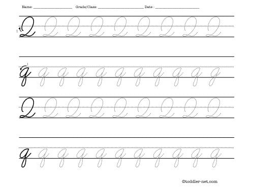 Tracing Worksheet Cursive Letter Q