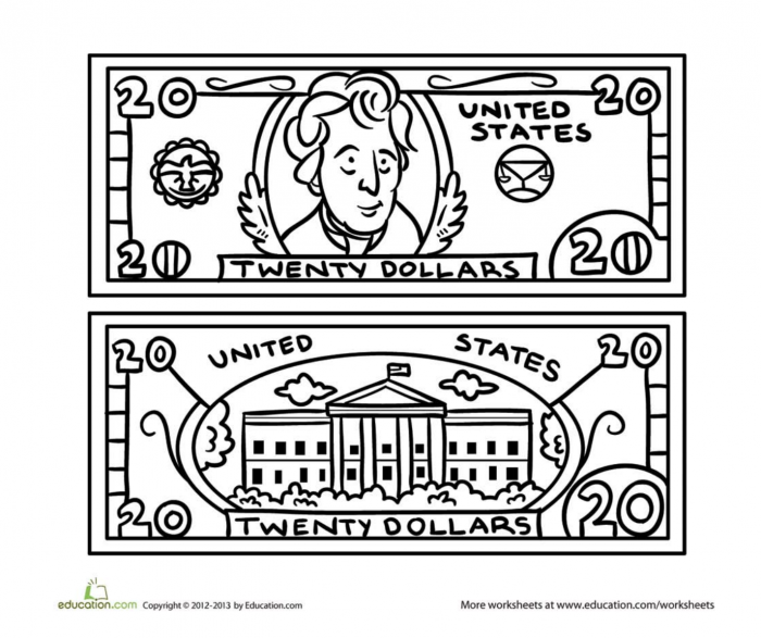 Twenty Dollar Bill Coloring Page