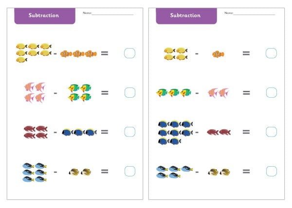 Early Learning Resources Under The Sea Subtraction Worksheets