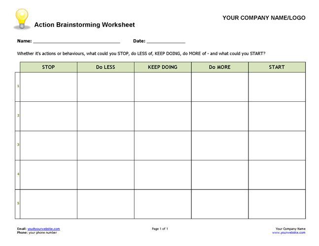 Updated Action Brainstorming Worksheet