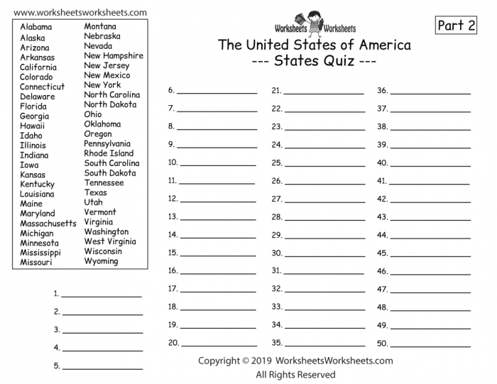 50 States Quiz Worksheets 99worksheets