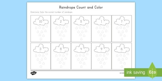 Raindrops Count And Color Activity Teacher Made