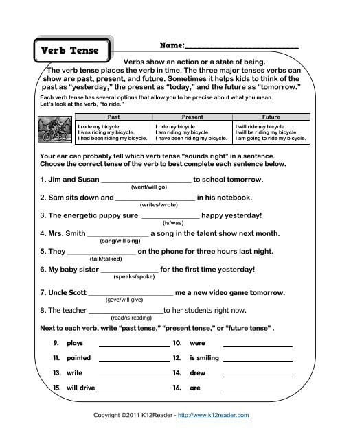 Verb Tense Worksheet