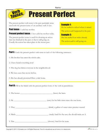Verb Tense Worksheets