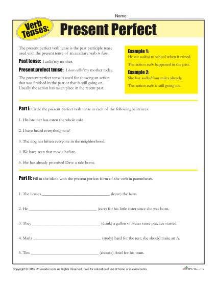 Verb Tense Worksheets