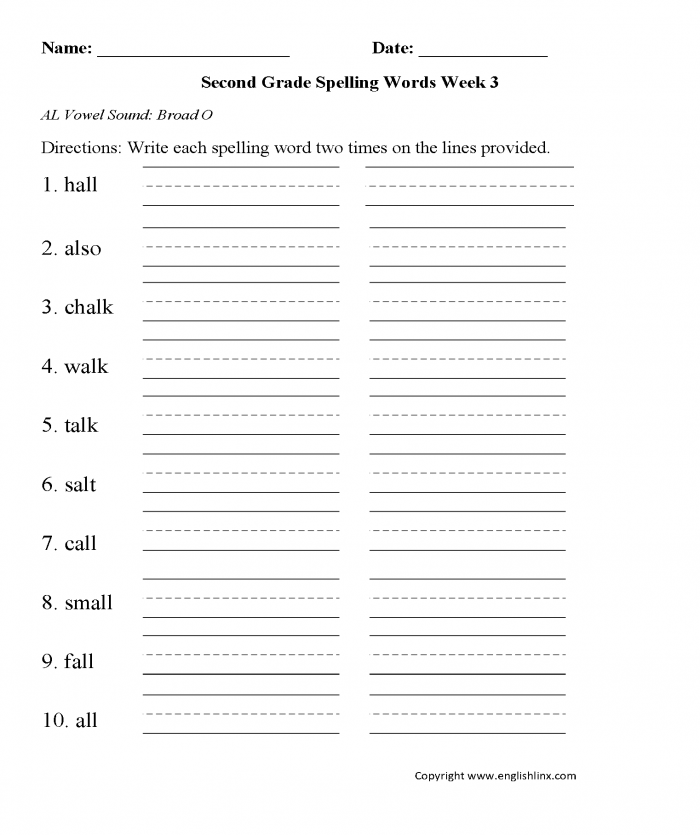 Week  Al Vowel Second Grade Spelling Worksheets With Images