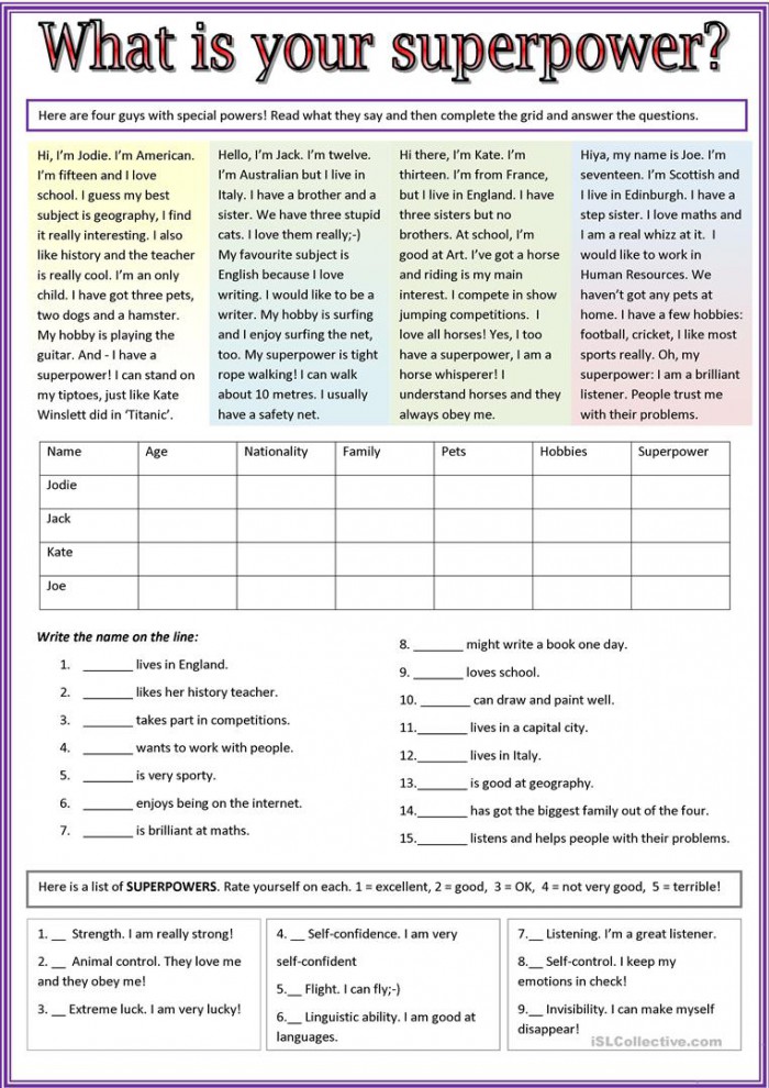 What Is Your Superpower A Reading Comprehension