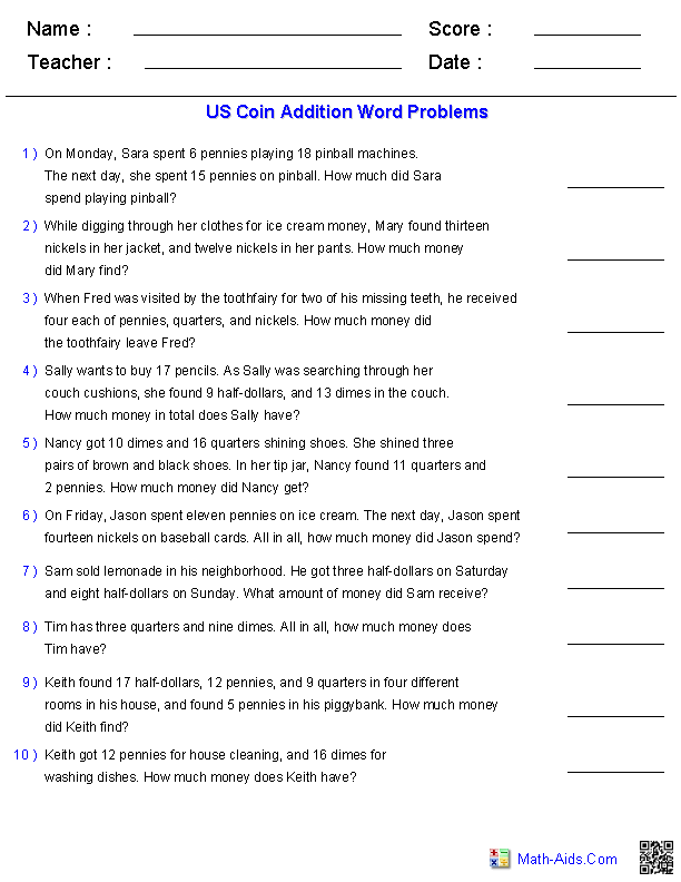 Word Problems Worksheets