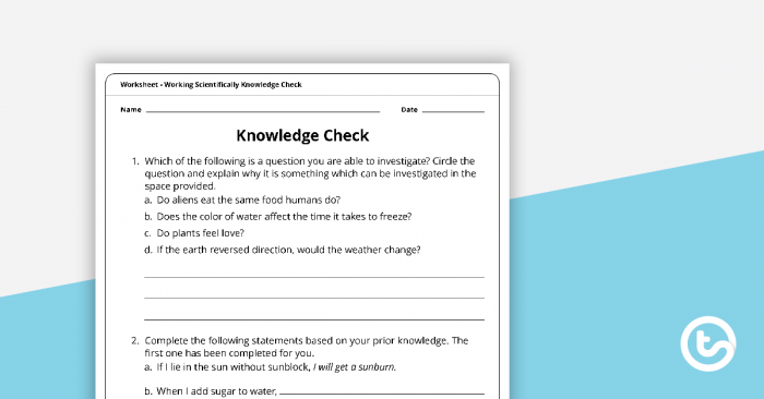 Working Scientifically Worksheet Teaching Resource