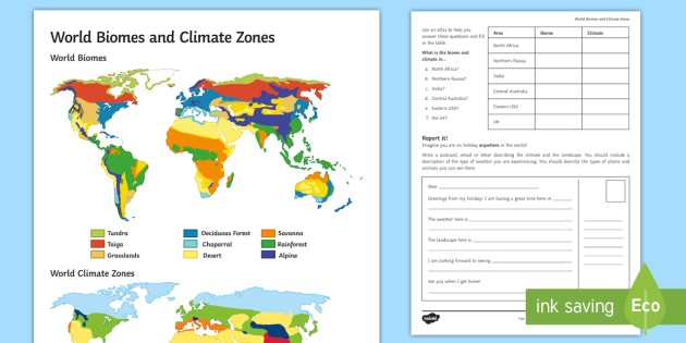 World Biomes And Climate Zones Map Worksheet  Worksheet